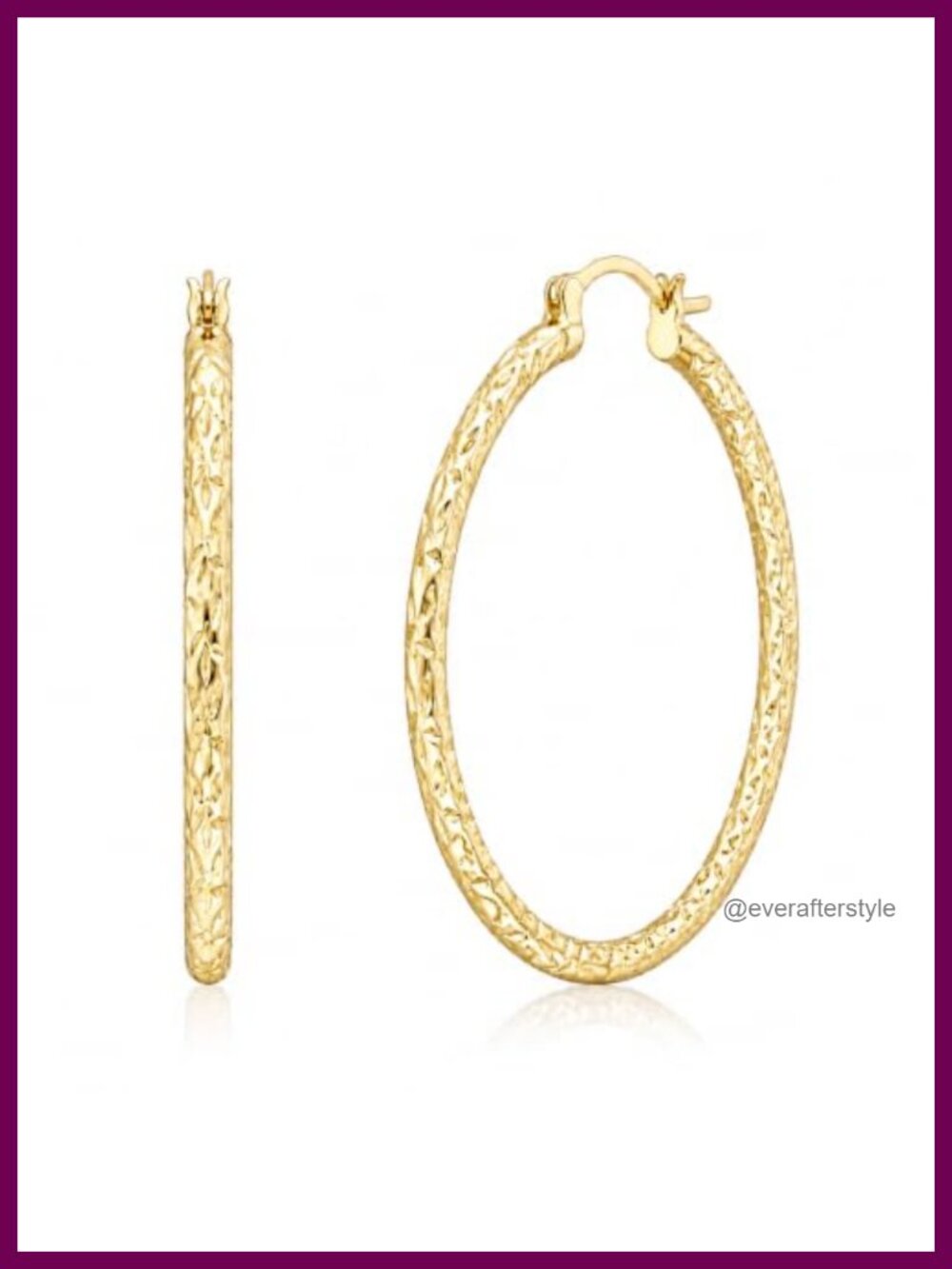 14K Gold Textured Hoop Earrings for Women Large 35/40/45mm Leaf Pattern